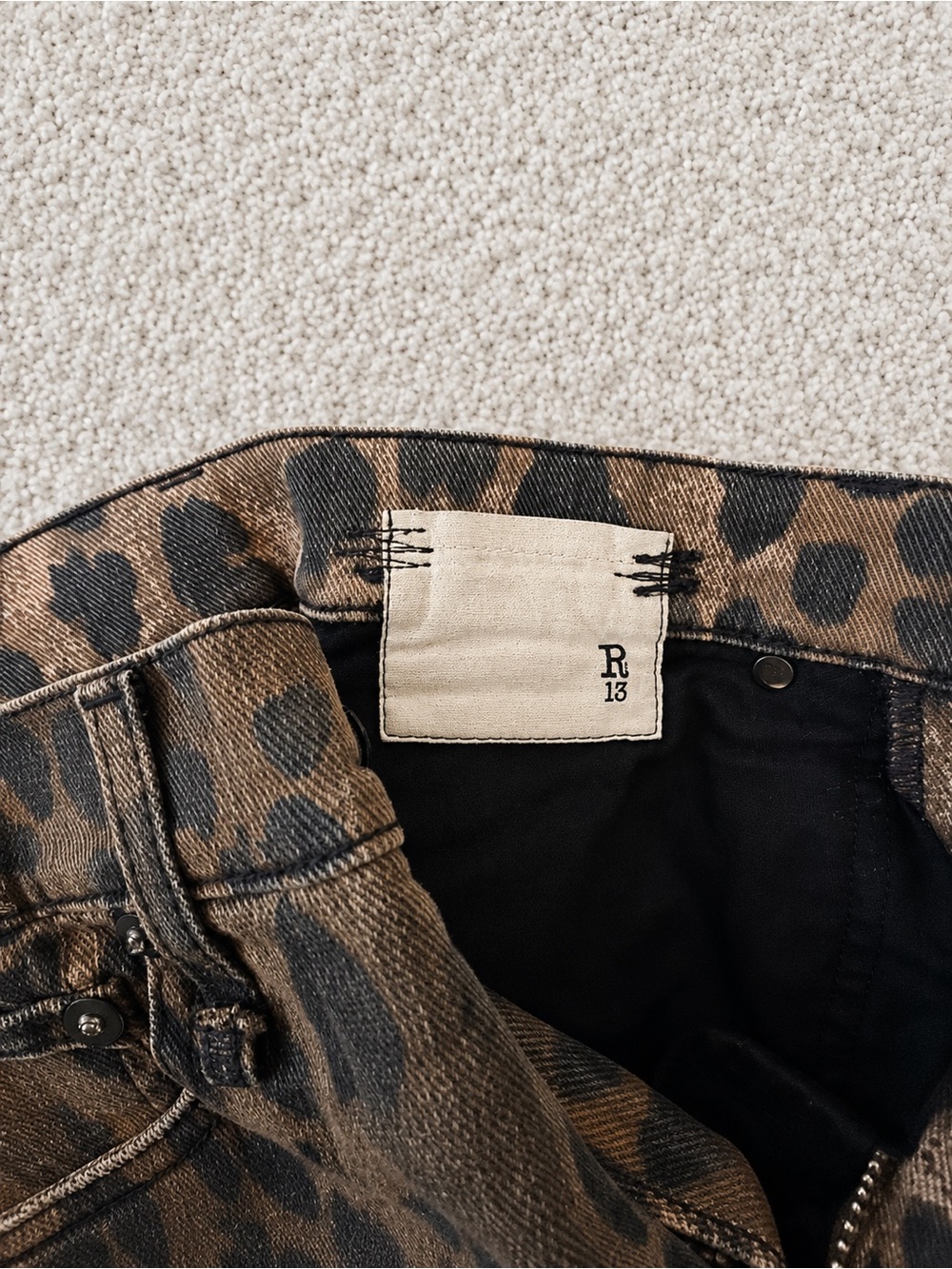R13 Style Leopard Print Distressed Denim Shorts – Made in Italy – Size 24 - Picture 4 of 4